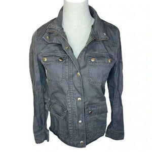 J.Crew Relaxed Boyfriend Field Jacket Army Green Cargo Gold Buttons Size XS